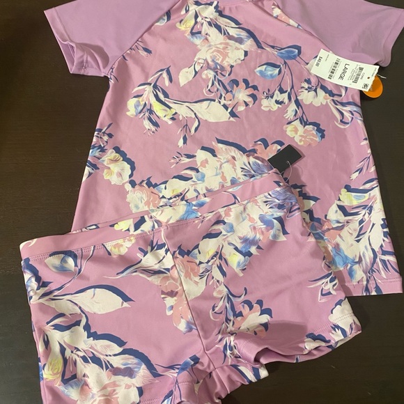 Big Girls 2-Pc. Rippling Rose Rash Guard Set - Picture 3 of 7